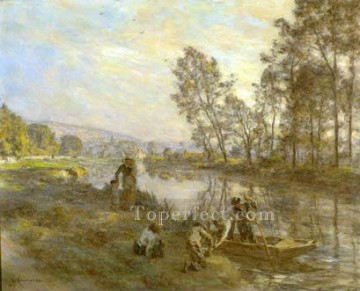 カントリー・ストリームの田園風景の人物 農民レオン・オーギュスティン・レルミット Oil Paintings